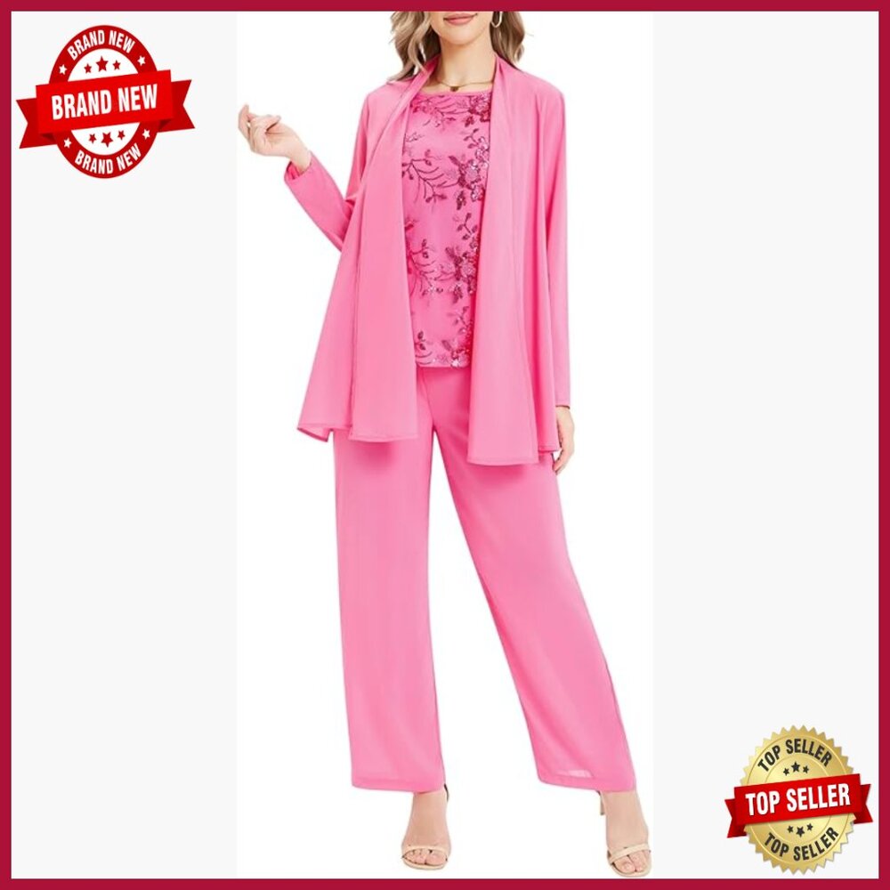 3-Piece Lace Pants Suit With Sequin Tank Top For Formal Wedding Events